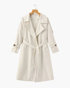 Belted Trench Coat with Storm Flaps and Cuff Straps - Beige