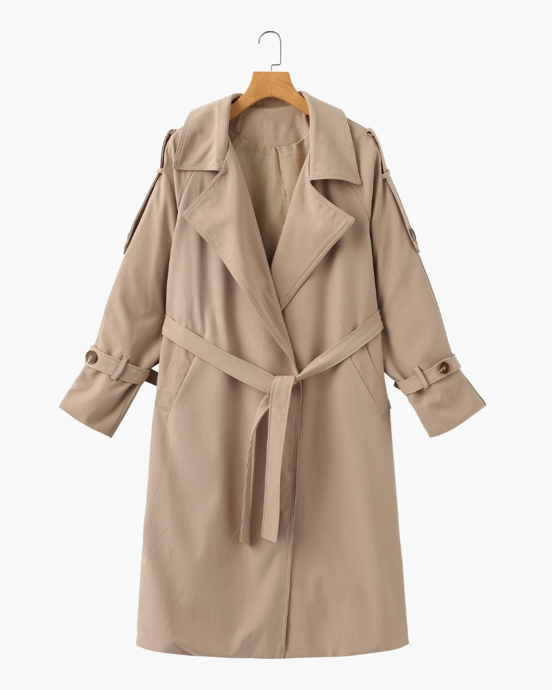 Belted Trench Coat with Storm Flaps and Cuff Straps - Mocha