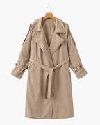 Belted Trench Coat with Storm Flaps and Cuff Straps - Mocha