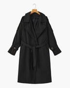 Belted Trench Coat with Storm Flaps and Cuff Straps - Black