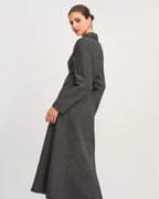 Button Through Maxi Dress with Notch Collar and Flared Skirt - Grey