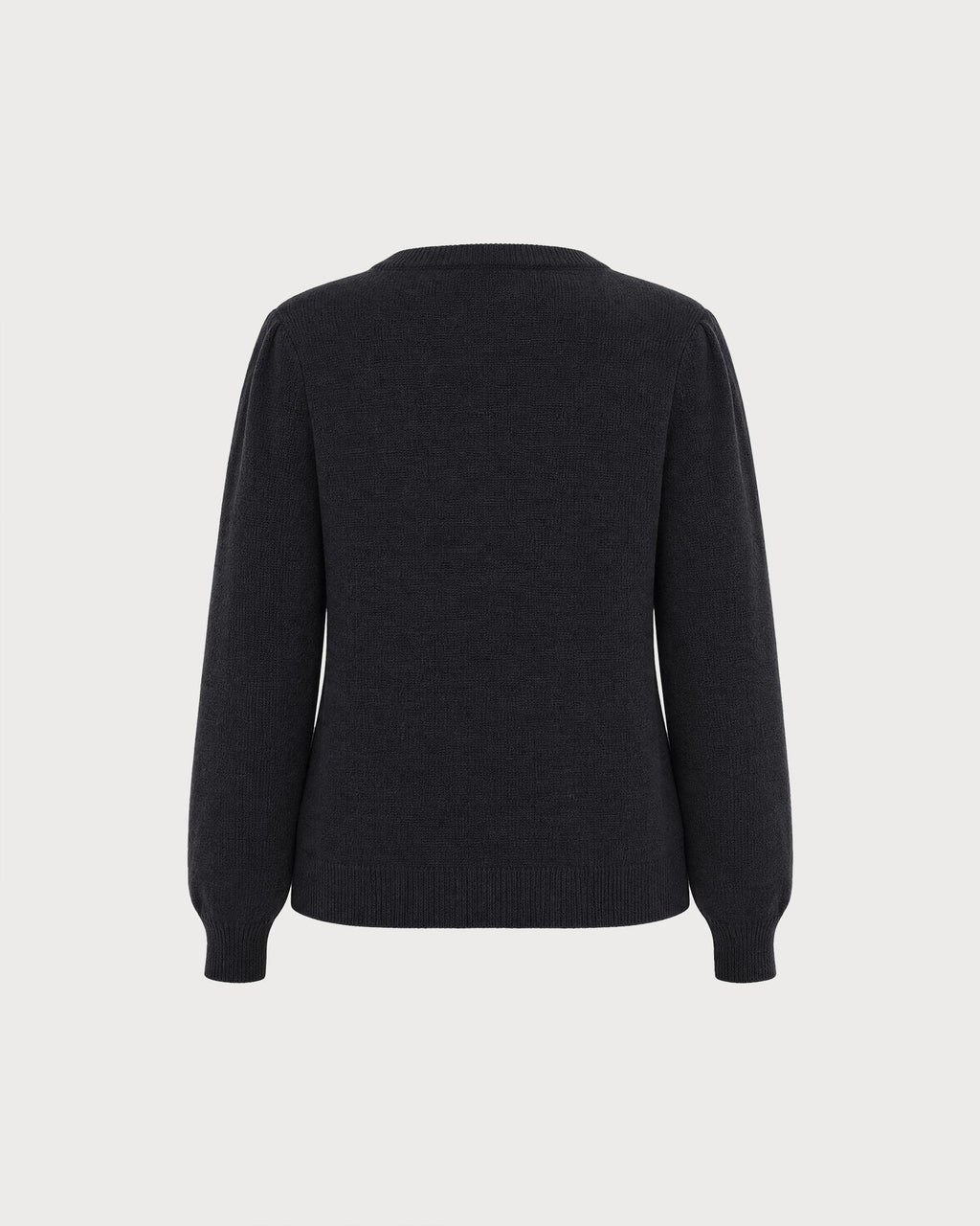Cable Knit Cardigan with Round Neck and Balloon Sleeves - Black