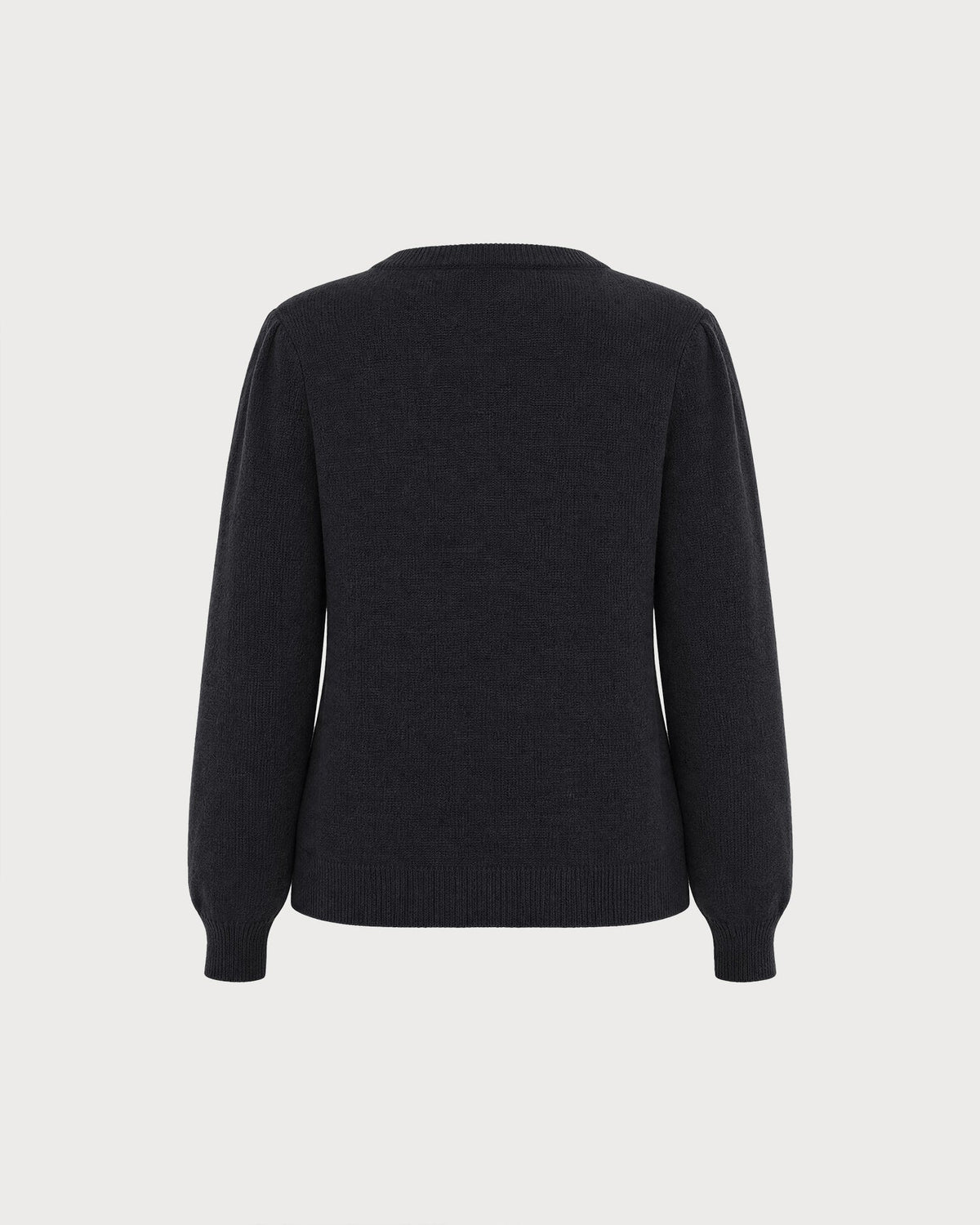 Cable Knit Cardigan with Round Neck and Balloon Sleeves - Black