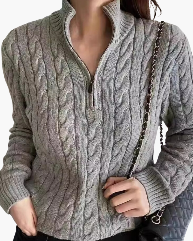 Cable Knit Half Zip Jumper with High Neck, Cotton