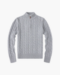 Cable Knit Half Zip Jumper with High Neck, Cotton - Grey
