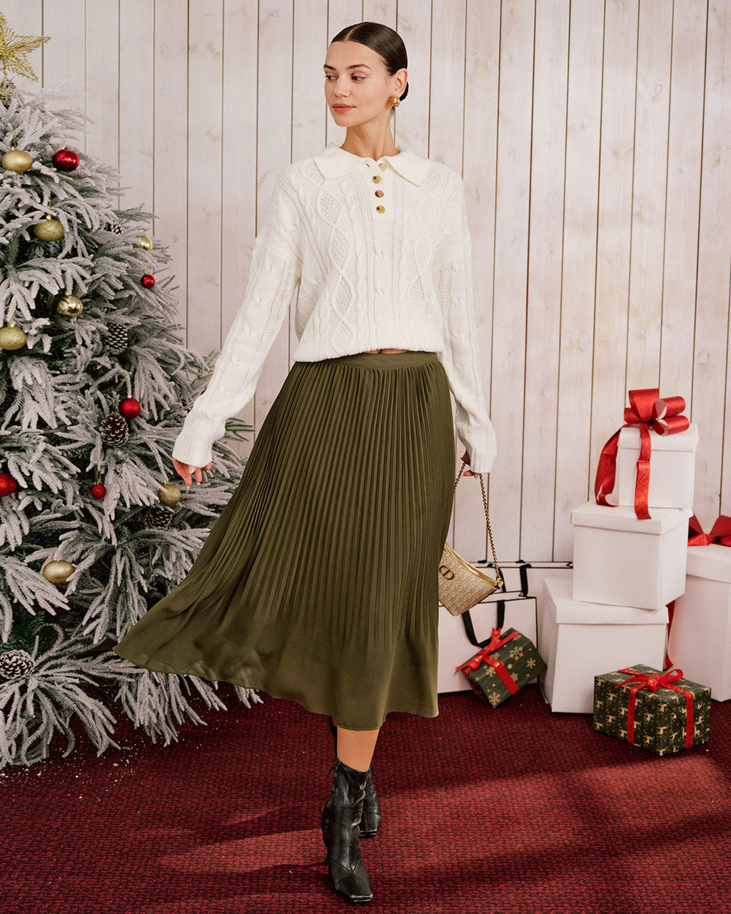 Cable Knit Jumper with Polo Collar and Button Placket - Beige