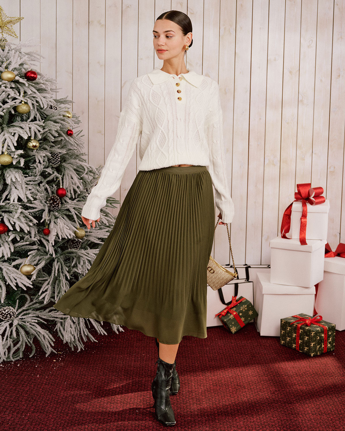 Cable Knit Jumper with Polo Collar and Button Placket - Beige