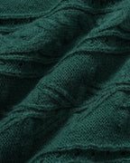 Cable Knit Jumper with Scalloped Hem and Tie Cuffs - Green