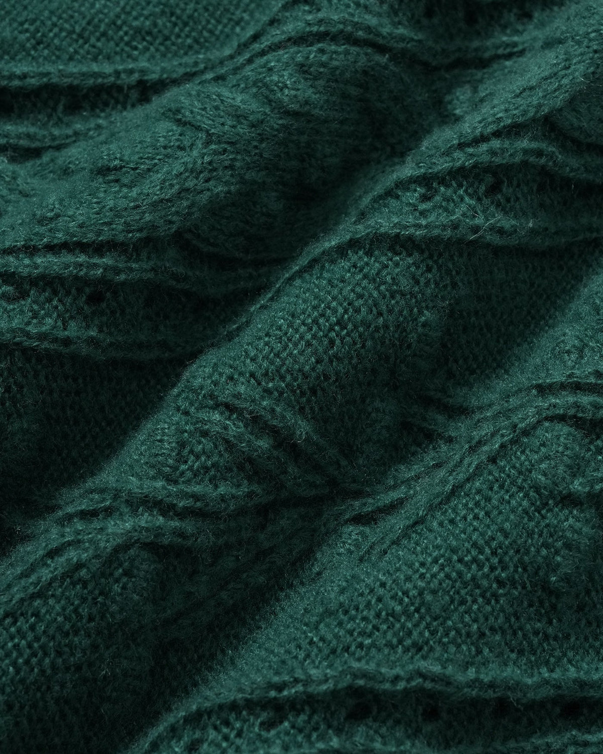 Cable Knit Jumper with Scalloped Hem and Tie Cuffs - Green