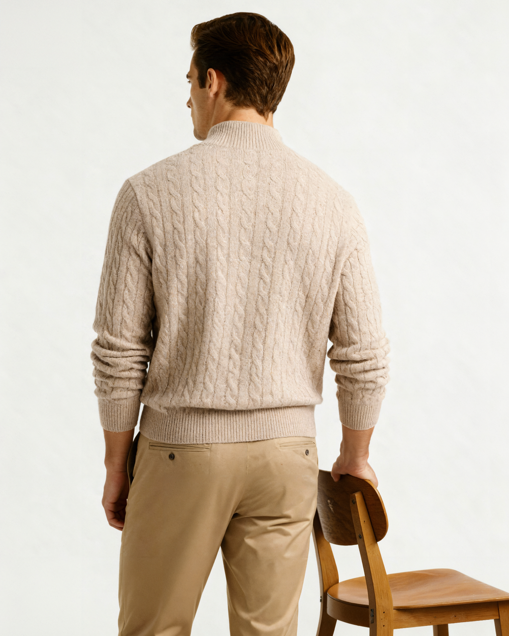 Cashmere Cable Knit Half Zip Jumper with Stand Collar