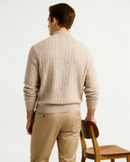 Cashmere Cable Knit Half Zip Jumper with Stand Collar