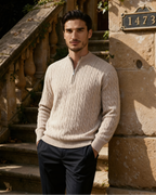 Cashmere Cable Knit Half Zip Jumper with Stand Collar