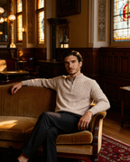 Cashmere Cable Knit Half Zip Jumper with Stand Collar