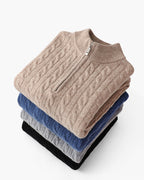 Cashmere Cable Knit Half Zip Jumper with Stand Collar