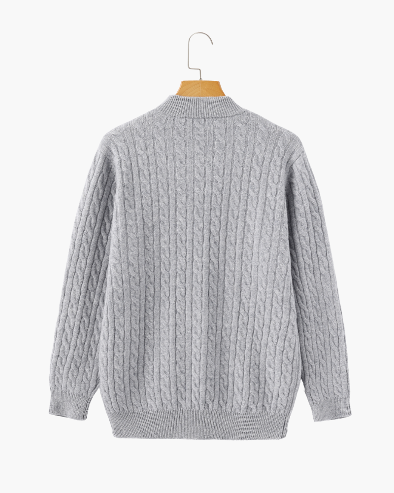 Cashmere Cable Knit Half Zip Jumper with Stand Collar