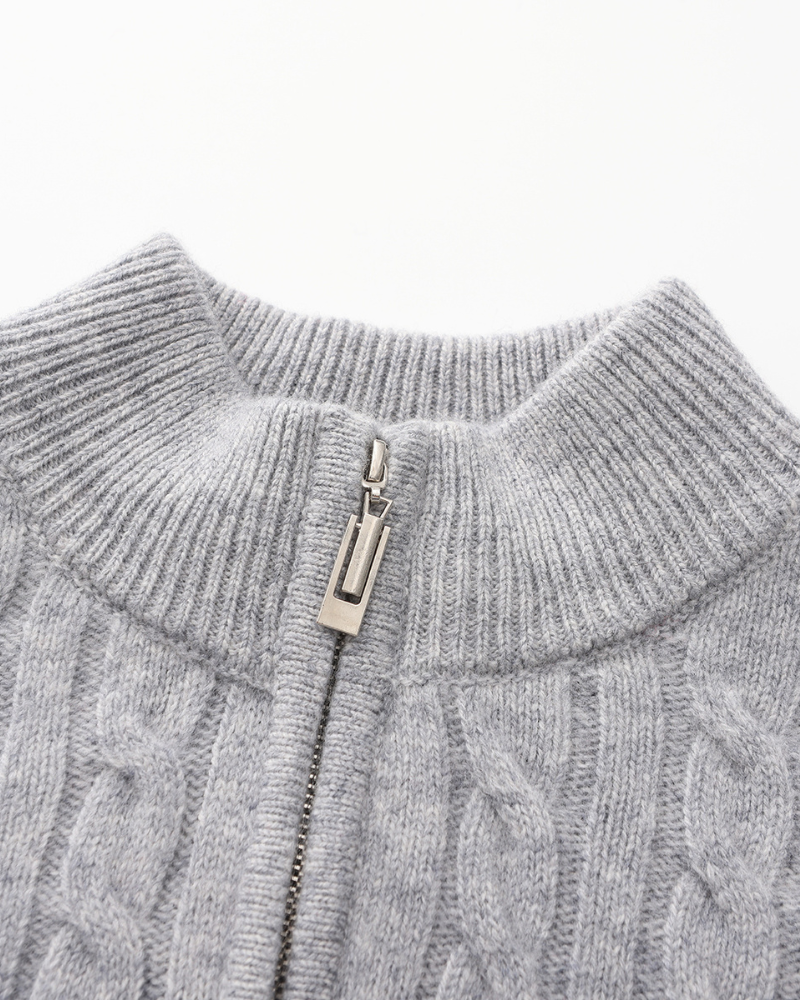 Cashmere Cable Knit Half Zip Jumper with Stand Collar