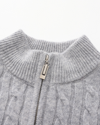 Cashmere Cable Knit Half Zip Jumper with Stand Collar