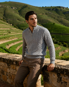 Cashmere Cable Knit Half Zip Jumper with Stand Collar