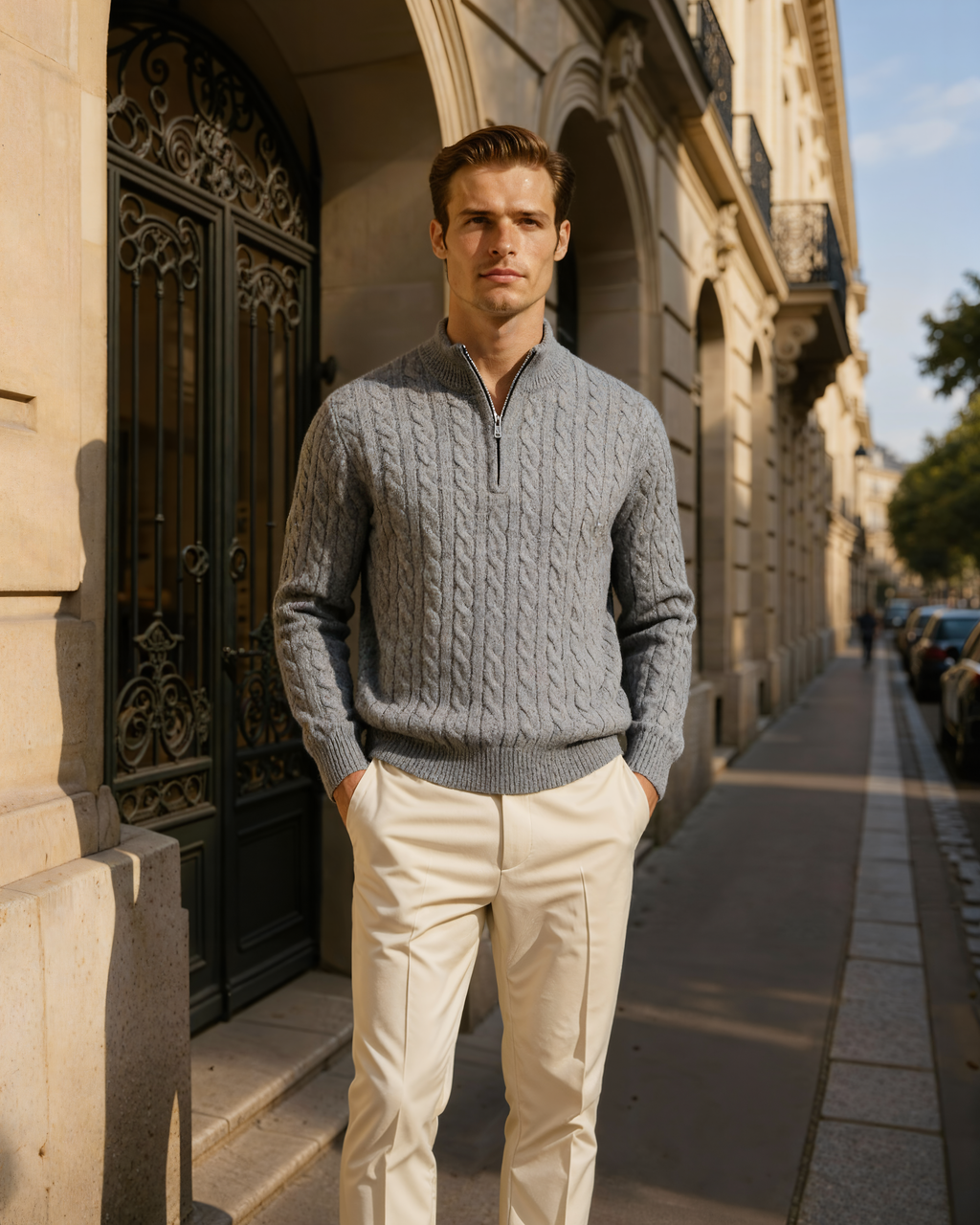 Cashmere Cable Knit Half Zip Jumper with Stand Collar