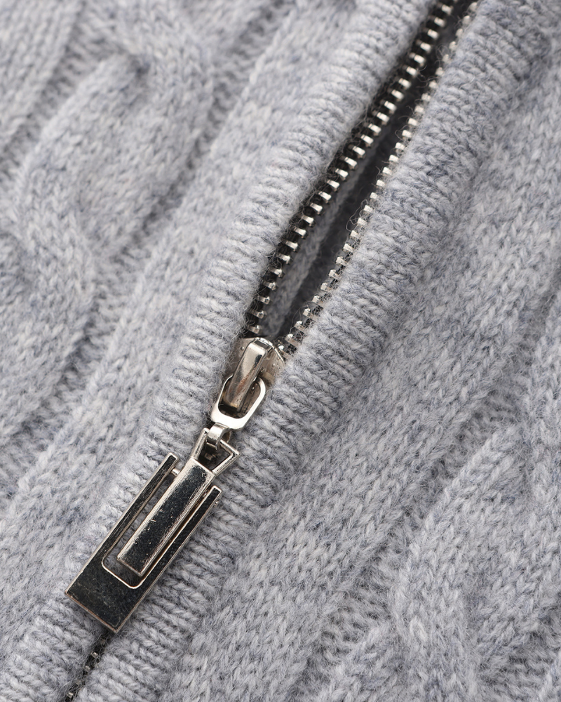 Cashmere Cable Knit Half Zip Jumper with Stand Collar