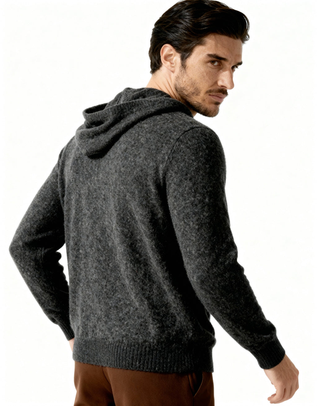Cashmere Hoodie with Drawstring Hood and Ribbed Hem