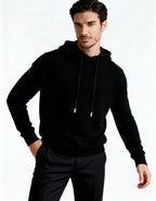 Cashmere Hoodie with Drawstring Hood and Ribbed Hem - Black