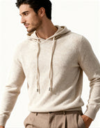Cashmere Hoodie with Drawstring Hood and Ribbed Hem - Beige
