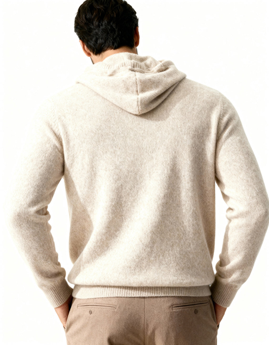 Cashmere Hoodie with Drawstring Hood and Ribbed Hem
