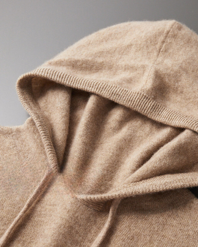Cashmere Hoodie with Drawstring Hood and Ribbed Hem