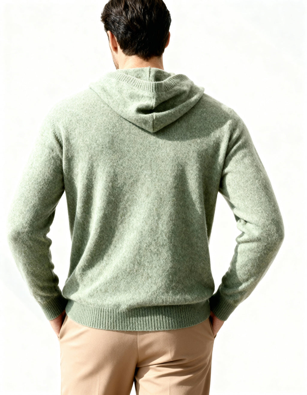 Cashmere Hoodie with Drawstring Hood and Ribbed Hem