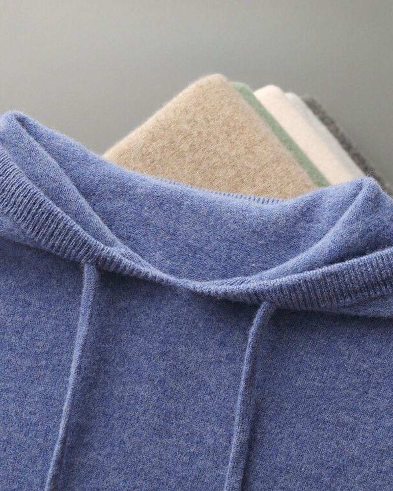 Cashmere Hoodie with Drawstring Hood and Ribbed Hem
