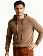 Cashmere Hoodie with Drawstring Hood and Ribbed Hem - Brown