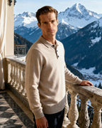 Cashmere Knit Polo Shirt with Button Placket, Long Sleeve