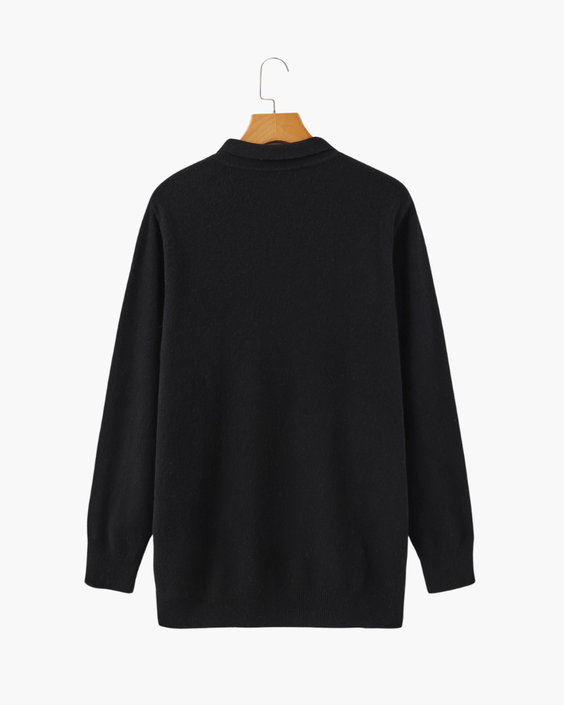 Cashmere Knit Polo Shirt with Button Placket, Long Sleeve