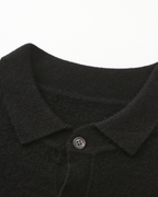 Cashmere Knit Polo Shirt with Button Placket, Long Sleeve