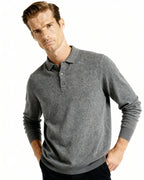 Cashmere Knit Polo Shirt with Button Placket, Long Sleeve
