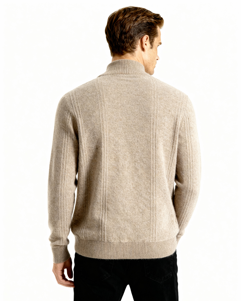Cashmere Ribbed Half Zip Jumper with Stand Collar