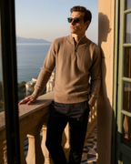 Cashmere Ribbed Half Zip Jumper with Stand Collar