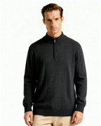 Cashmere Ribbed Half Zip Jumper with Stand Collar