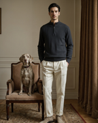 Cashmere Ribbed Half Zip Jumper with Stand Collar