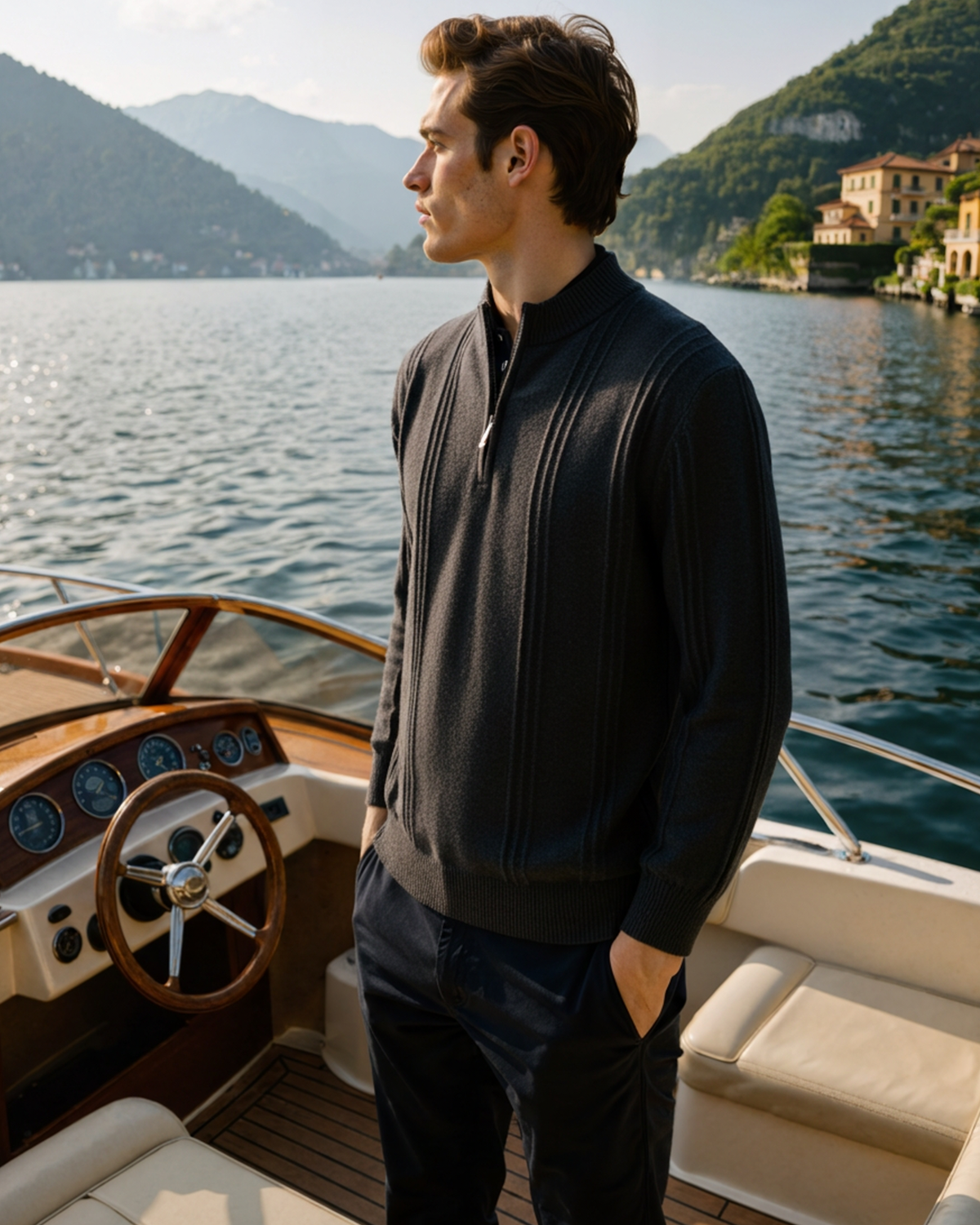 Cashmere Ribbed Half Zip Jumper with Stand Collar