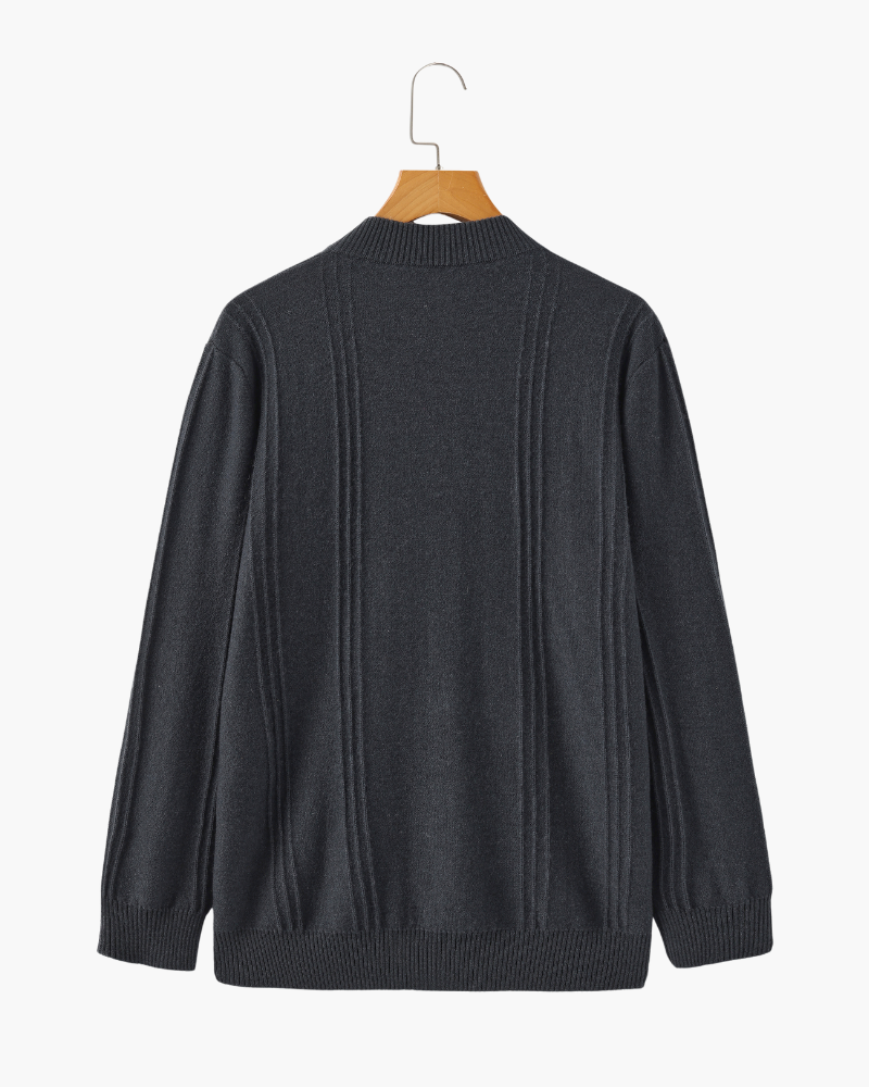 Cashmere Ribbed Half Zip Jumper with Stand Collar