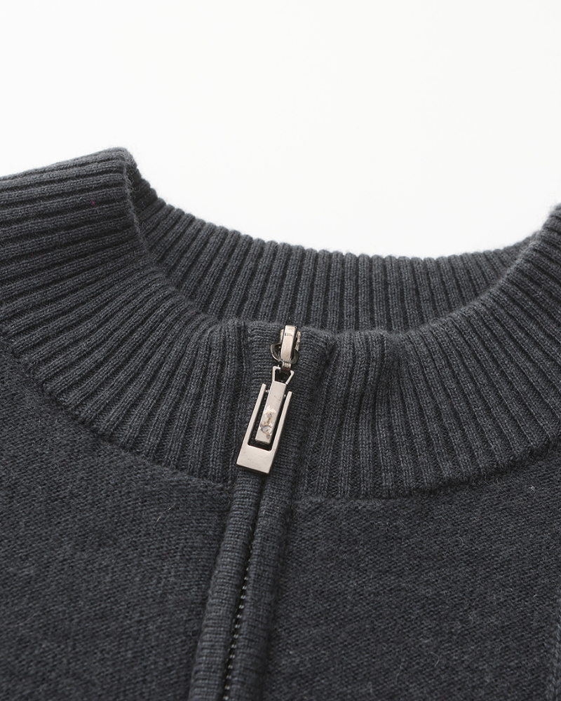 Cashmere Ribbed Half Zip Jumper with Stand Collar