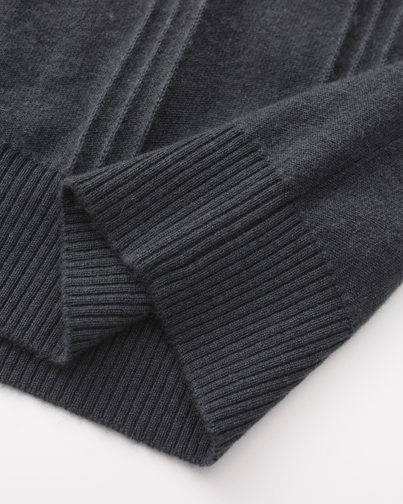 Cashmere Ribbed Half Zip Jumper with Stand Collar