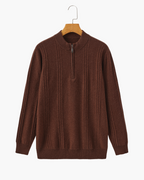 Cashmere Ribbed Half Zip Jumper with Stand Collar - Brown