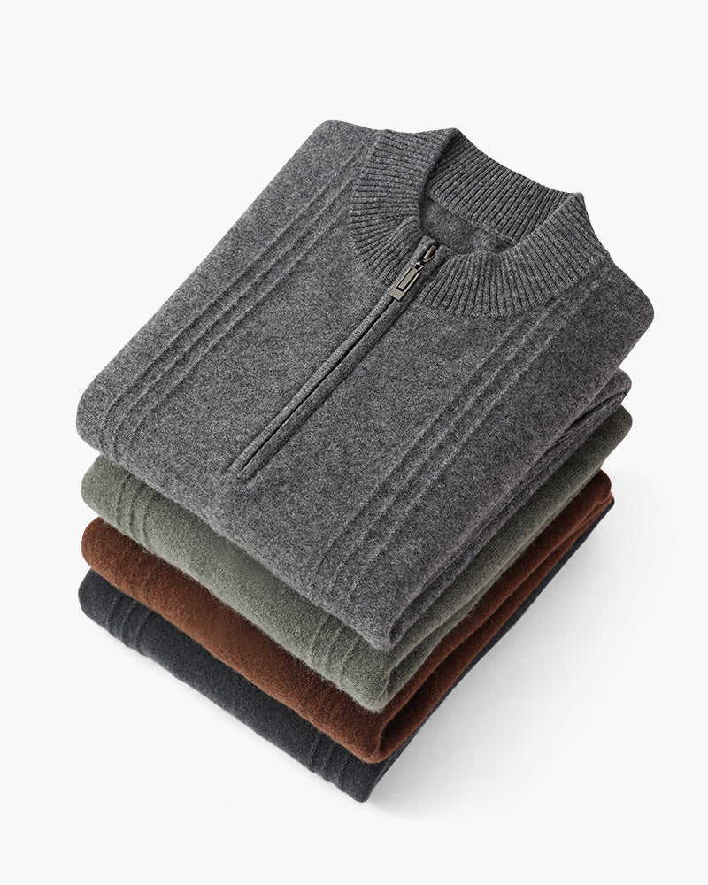 Cashmere Ribbed Half Zip Jumper with Stand Collar