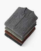 Cashmere Ribbed Half Zip Jumper with Stand Collar