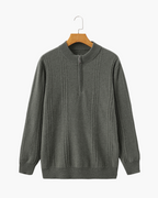 Cashmere Ribbed Half Zip Jumper with Stand Collar - Olive Green