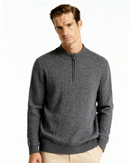 Cashmere Ribbed Half Zip Jumper with Stand Collar