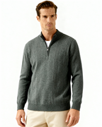 Cashmere Ribbed Half Zip Jumper with Stand Collar